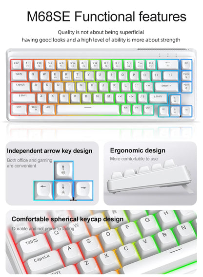 FREEWOLF M68SE Mechanical Feel Keyboard 68 Keys Mini Wired Compact Keyboard Silent for Laptops, Gaming and Office Use