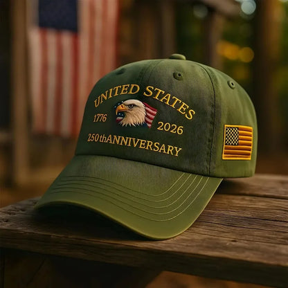 1pc United States 250th Anniversary Baseball Caps for Women,Washed Retro Design,Handmade Embroidery Hat for Parties,Adjustable