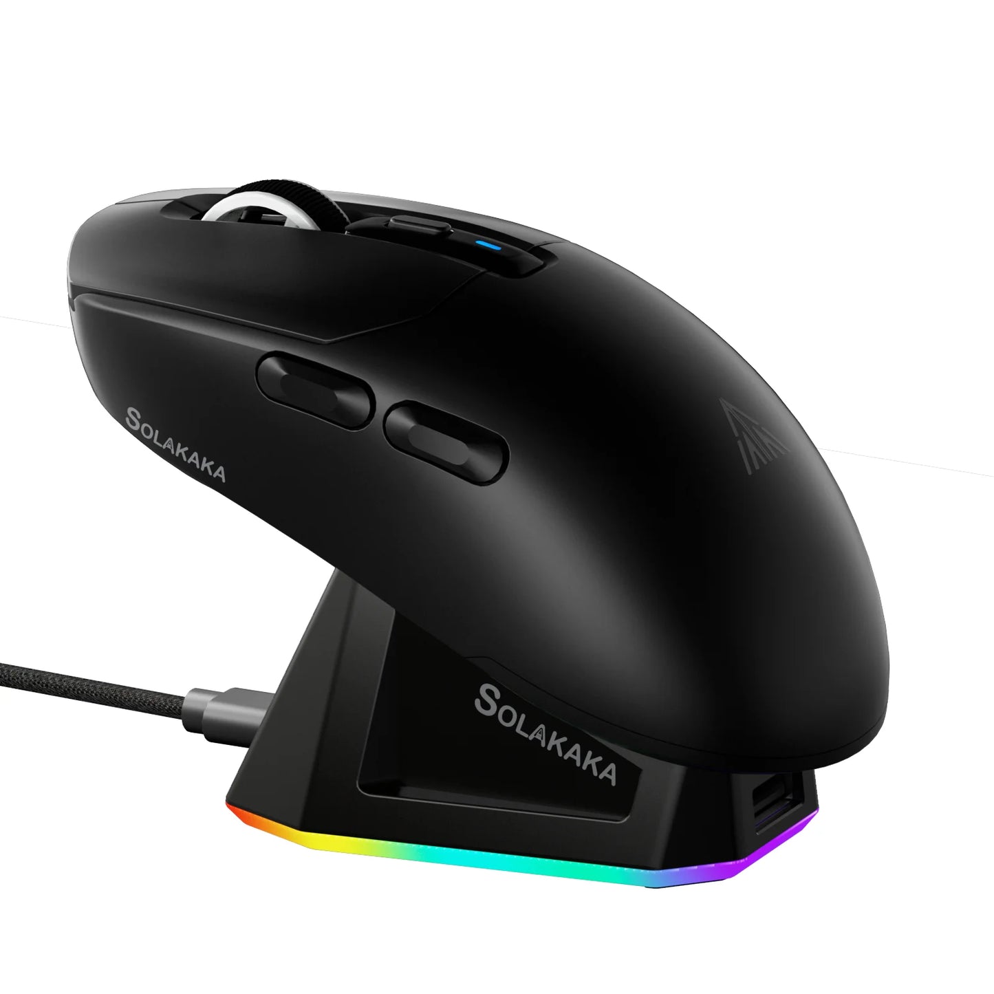 SOLAKAKA SM820 trijų režimų belaidė žaidimų pelė su magnetine įkrovimo stotele, RGB, PAW3311, 24000DPI, belaidė makrokomandų žaidimų pelė, itin lengva