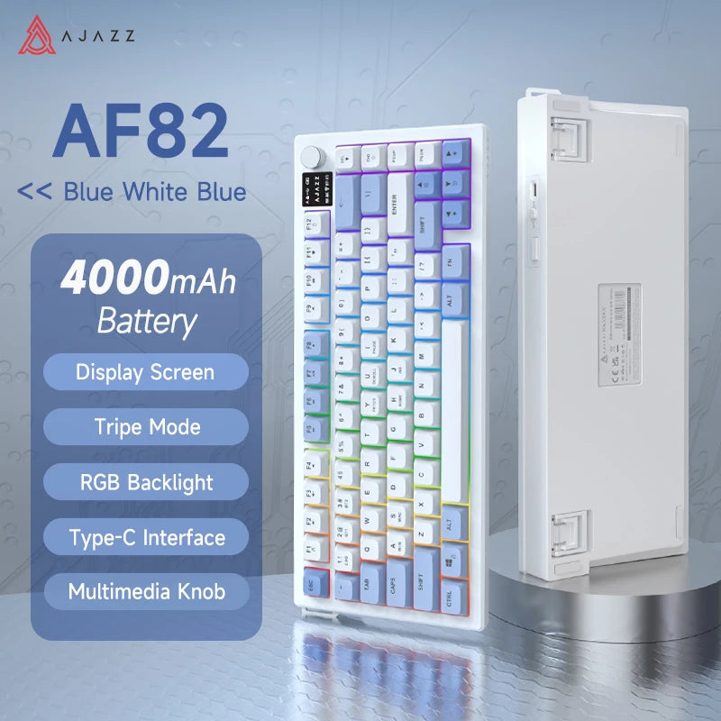 AJAZZ AF82 Low-Profile Electrostatic Keyboard 4000mAh Tri-Mode 75% Type-C Display Screen Keyboard Office Gaming E-sport