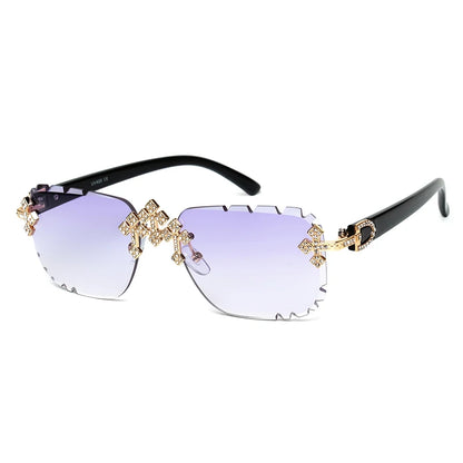 2025 Fashion Square Rimless Sunglasses For Women Cross Diamond Metal Frame Luxury Eyewear Cut Lens UV400 Shades Sun Glasses