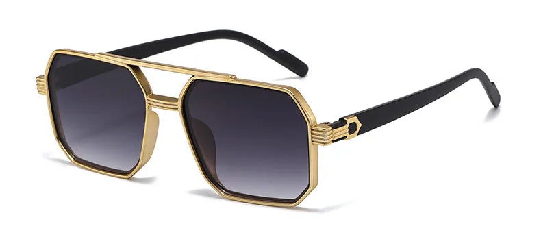 Trendy Women Luxury Polygonal Sunglasses Double Beam Men Metal Sunglass Outdoor Driving Shade Unisex