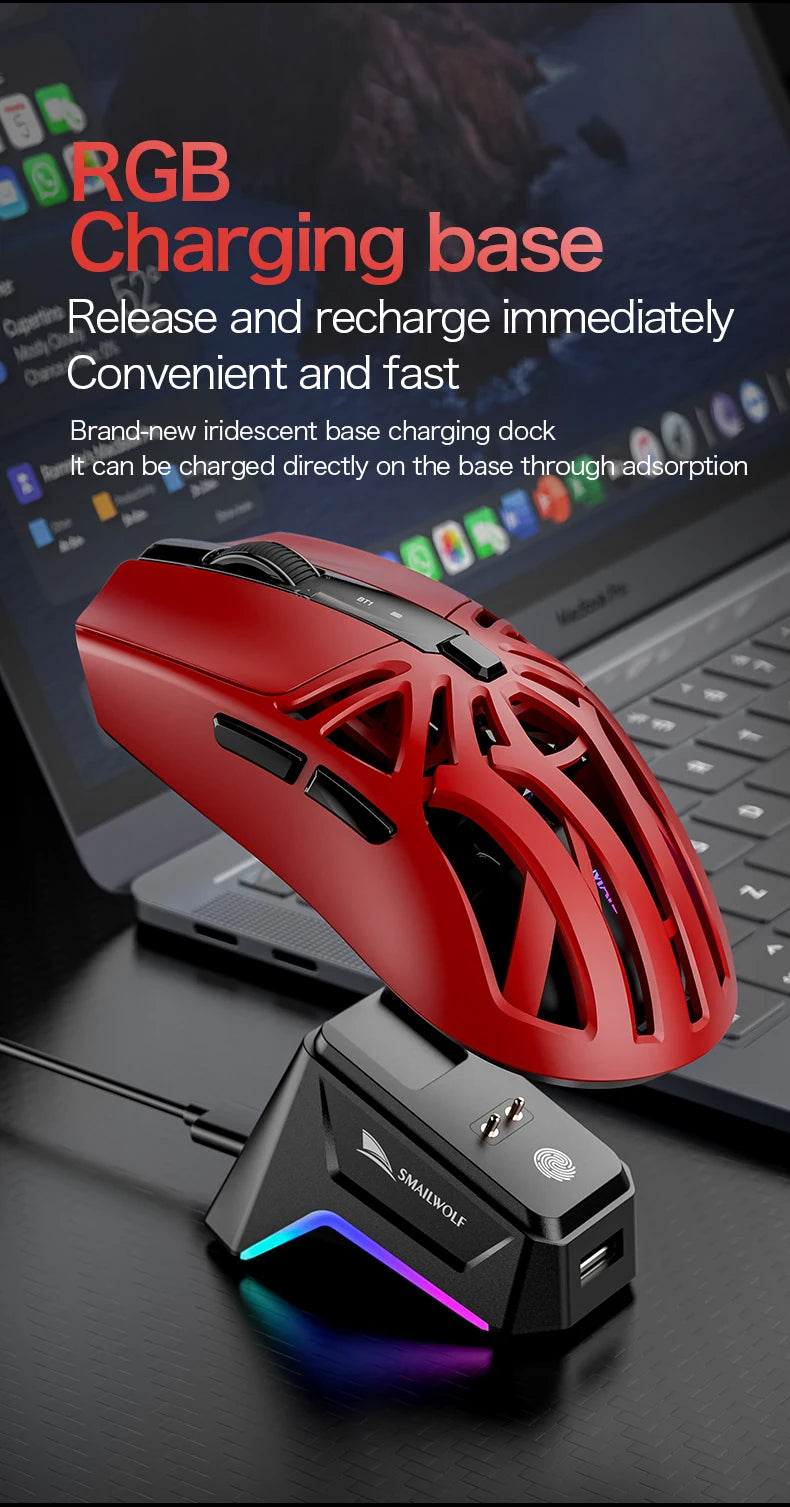SMAILWOLF M8 Wireless Bluetooth Tri-Mode Mouse Lightweight PAW3311 Gaming RGB Magnetic Charging 12000dpi Gaming Mouse