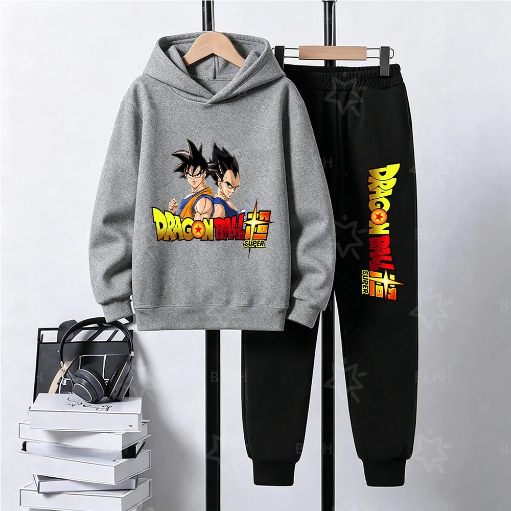 Dragon Ball Super Son Goku Printed Hooded Sweatshirt Suit Casual Loose Anime Streetwear Hoodie Pants 2 Piece Set for Men Boys