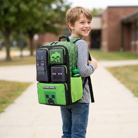 In Stock Minecraft Backpack Large Capacity Lightweight Pressure Relief Cartoon Print Outdoor Travel Hiking For Men Students