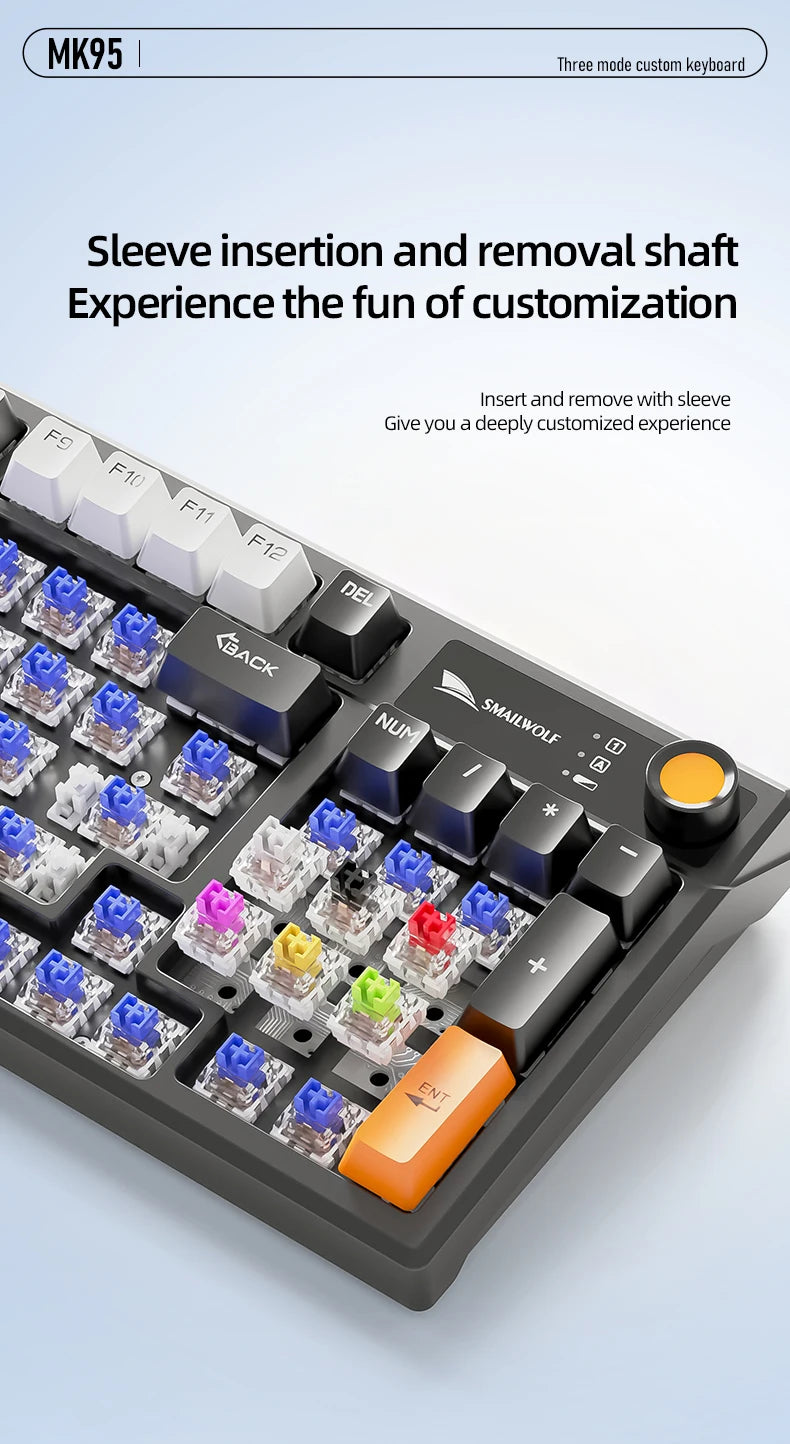 SMAILWOLF MK95 Bluetooth Wireless Korean Mechanical Keyboard Customized Gaming Laptop for Office Use with RGB Light Effect