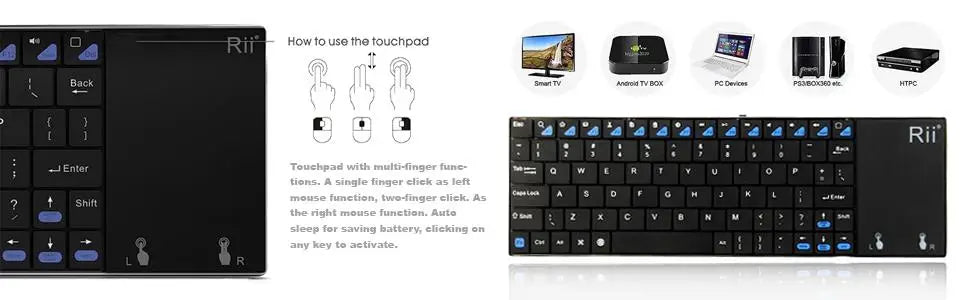 Teclado inalámbrico ruso, español, inglés y francés Rii K12+/i12+ Mini Keyboard con panel táctil para Android, laptop, PC y TV Box