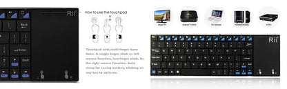 Teclado inalámbrico ruso, español, inglés y francés Rii K12+/i12+ Mini Keyboard con panel táctil para Android, laptop, PC y TV Box
