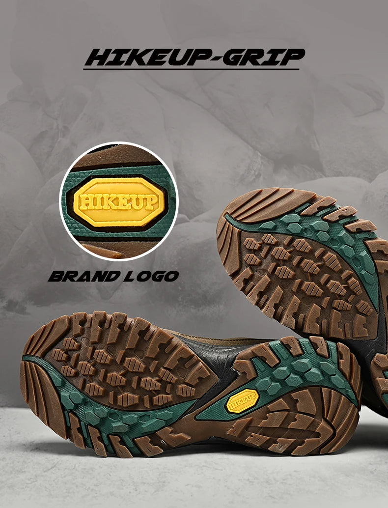 HIKEUP High-Top Men Hiking Boots Winter Outdoor Shoes Lace-Up Non-Slip Sports Casual Trekking Boots Men Suede Warm Shoes