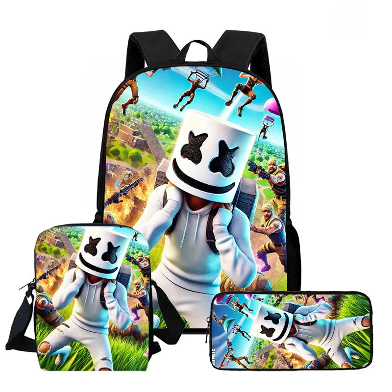 Fortnite 3-piece cartoon set, unisex, includes: Backpack, Crossbody bag, And pencil case Lightweight and large capacity
