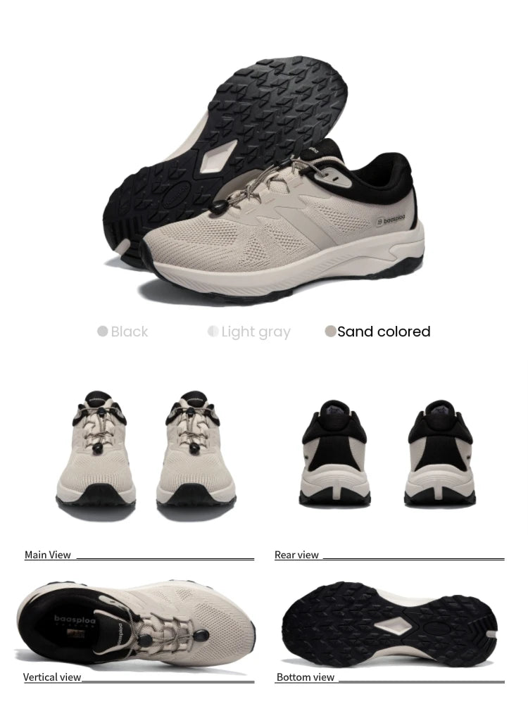 Baasploa Hiking Shoes Men Outdoor Waterproof Camping Resistant Non-Slip Sneakers Casual Lightweight Lace-Up Walking Shoes for Men