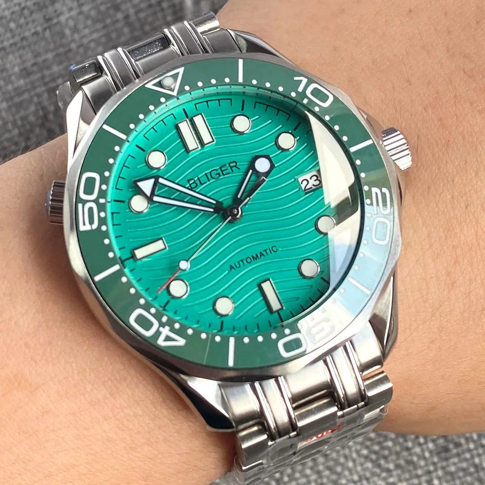 BLIGER Luxury 41mm Mechanical Men's Watch Sapphire Glass NH35AMIYOTA PT5000 Movement Steel Bracelet Ceramic Bezel Date Function