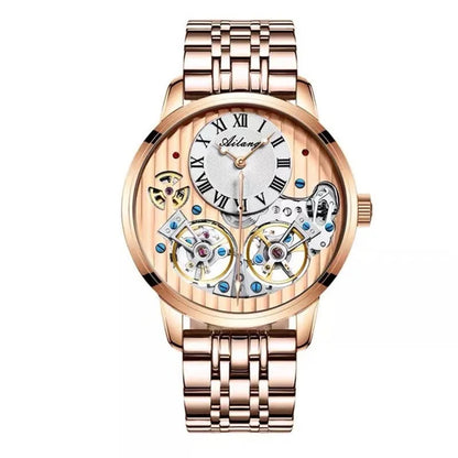 AILANG Top Brand Luxury Watch Men Automatic Luminous Black Clock Men Double Tourbillon Waterproof Mechanical Watch Relogio