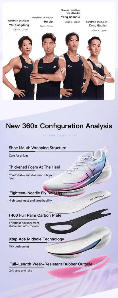 Xtep 360X professionelle Laufschuhe für Herren, Carbon-Platte, Marathon-PB-Sportschuh, leichtes ETPU-Material, Sneakers 976119110080