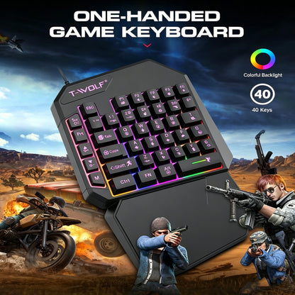 Wired One-Handed RGB Mechanical Gaming feel Keyboard,Mecha Membrane 40 Keys USB Professional Gaming Keypad Multimedia buttons