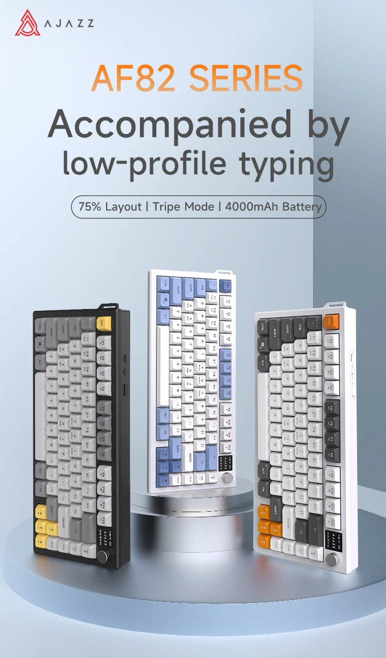 AJAZZ AF82 Low-Profile Electrostatic Keyboard 4000mAh Tri-Mode 75% Type-C Display Screen Keyboard Office Gaming E-sport