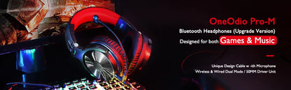 OneOdio Pro-M kabellose Gaming-Kopfhörer Bluetooth 5.2 HiFi-Stereo-Headset 110H Akkulaufzeit mit Mikrofon, tiefer Bass, faltbare Over-Ear-Kopfhörer