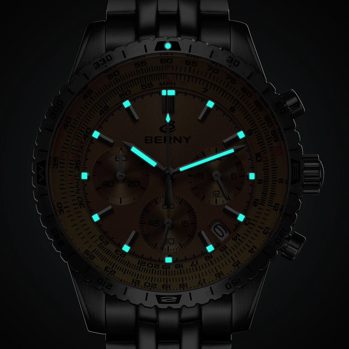 BERNY Aviation Men's Watches Quartz Chronograph Watch Date Sapphire Super Luminous Luxury Brand Dress Man Wristwatch