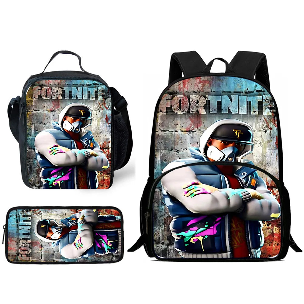 Zaini per bambini con design Hot Game, borsa pranzo e astuccio, borse scuola per alunni ad alta capacità, per bambino e bambina, regalo ideale F-FortniteS