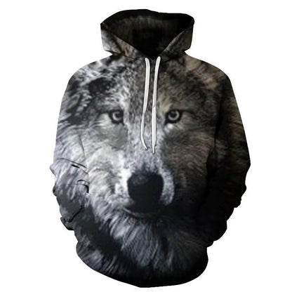 2023 Herren-Oversize-Hoodie mit 3D-Wolf- und Tiermotiv, wilder Krieger, modisches Sweatshirt, locker sitzender Streetwear-Trainingsanzug für Fitness