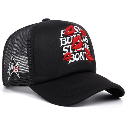 2025 Simple Creative New Mesh Hat Lipprint Embroidery Street Hip Hop Hat Outdoor Sports Sunshade Hat Daily Leisure Baseball Hat