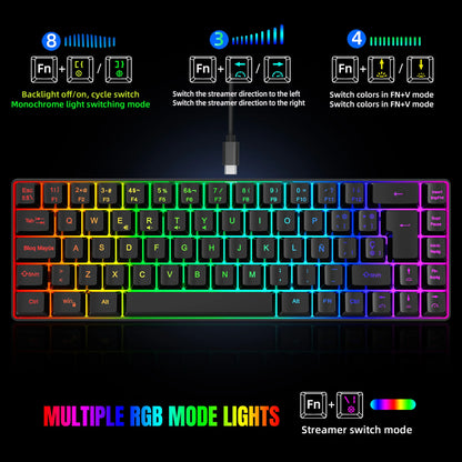 Hot Sale! Spanische kabelgebundene Gaming-Tastatur mit 69 Tasten und RGB-Hintergrundbeleuchtung, kompaktes 68%-Design, ein unverzichtbares Gadget für Büroangestellte und Gamer