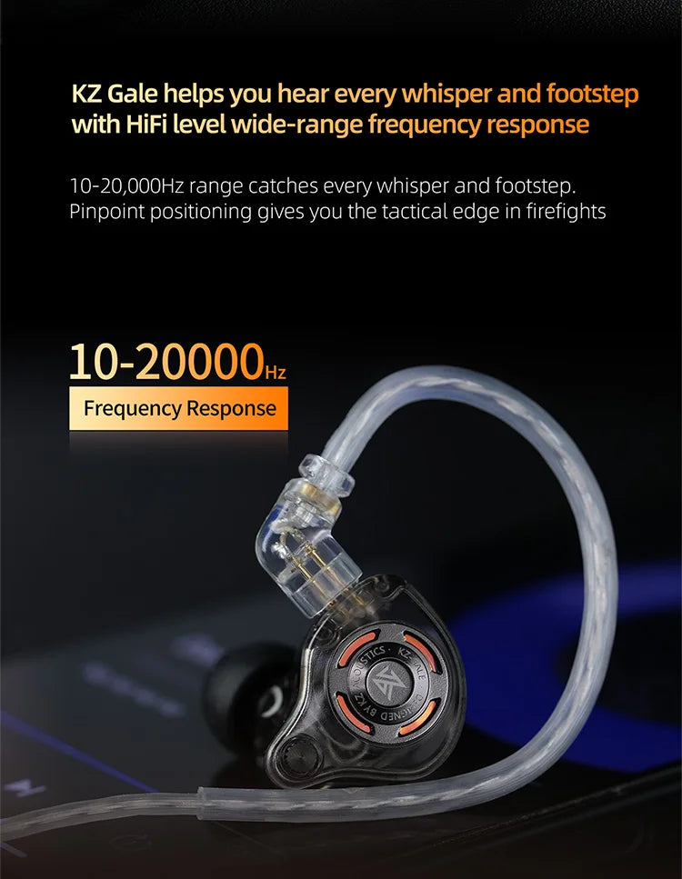 KZ Gale Gaming-IEM-Ohrhörer – HiFi-In-Ear-Monitor mit superlinearem Treiber und abnehmbarem, versilbertem 2-Pin-Kabel