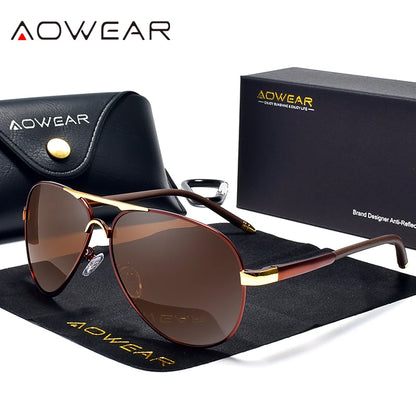 AOWEAR Men's Aviation Sunglasses Men Polarized Mirror Sunglass for Man HD Driving Pilot Sun Glasses lunettes de soleil homme