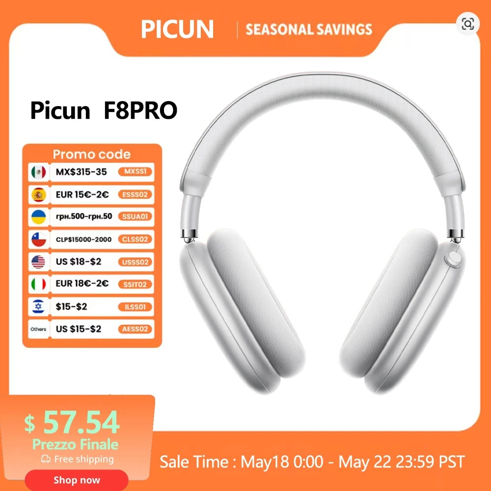 Picun F8 Pro ANC Wireless Headphones Head Tracking 3D Spatial Audio -52dB ANC HIFI Bluetooth Headset ENC HD Mic Low-Latency APP