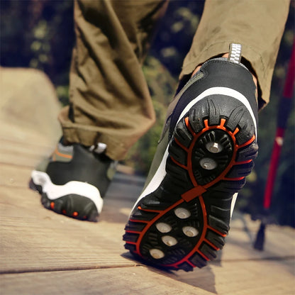 Autumn and Winter Men's Waterproof Hiking Shoes, Outdoor PU Leather Sports Shoes, Wear-Resistant, Walking, Tactical