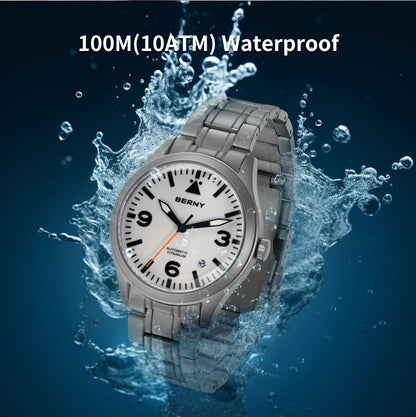BERNY Aviation Top Titanium Mechanical Men Watch Sapphire AR Coating Supper Luminous 10Bar Sport Watch Titanium Aviation Watches