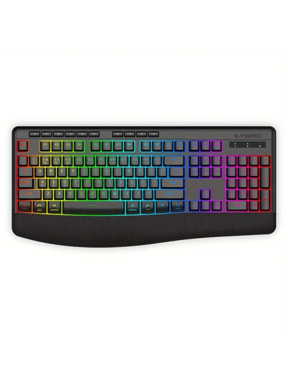 E-YOOSO Triple-Mode Mechanical Keyboard 2.4GHz/Bluetooth 5.0/USB-C RGB Backlit Quiet Keys Spill-Proof Long Standby for PC/Laptop