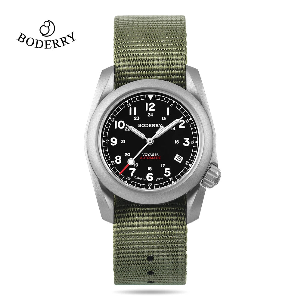 Boderry VOYAGER Field Watches Bronze Case Automatic For Seiko NH35 Watch 100M Waterproof Clock Military Vintage Wristwatch Mens