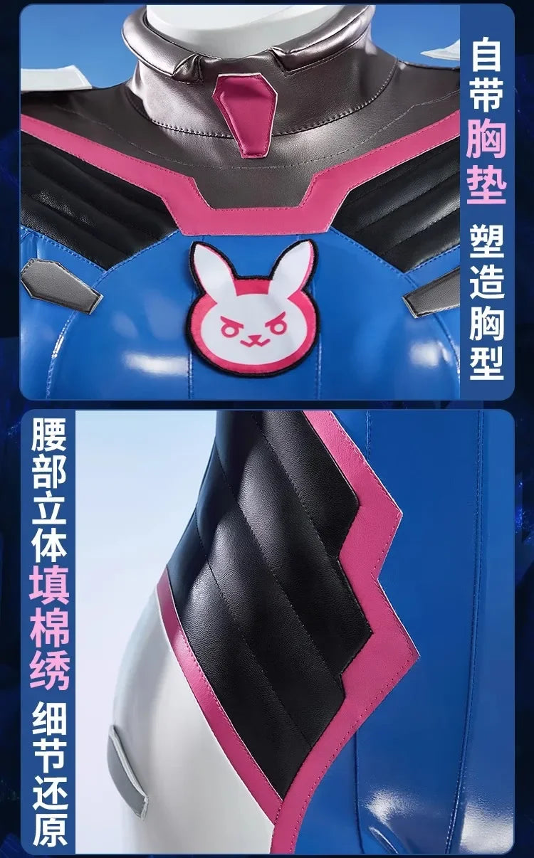 Game Overwatch Dva Song Hana Cosplay Costume Women Cute Elasticity Leather Jumpsuit Zentai Suit Halloween Carnival Party Clothes