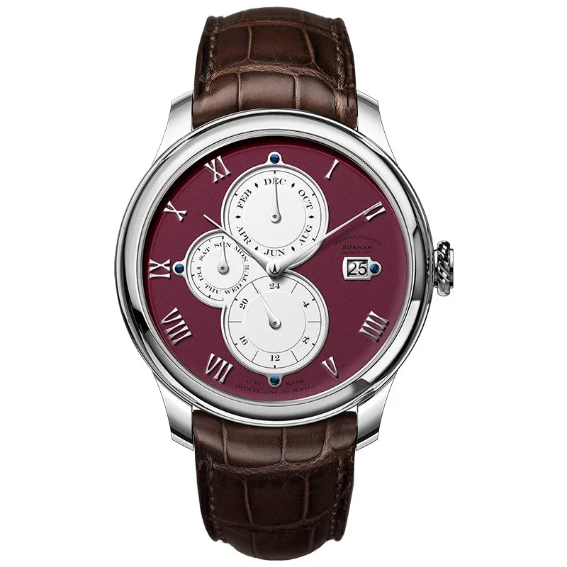 Luxury Brand BORMAN Automatic Mechanical Men's Watches Sapphire 50M Waterproof Multi-function Dial Retro Leather Clocks BM18011