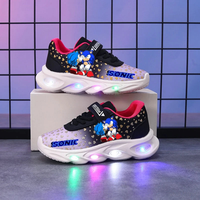 Sonic Sport Shoes Spring Luminous Fashion Breathable Net Shoes LED Sneakers with Light Running Shoes