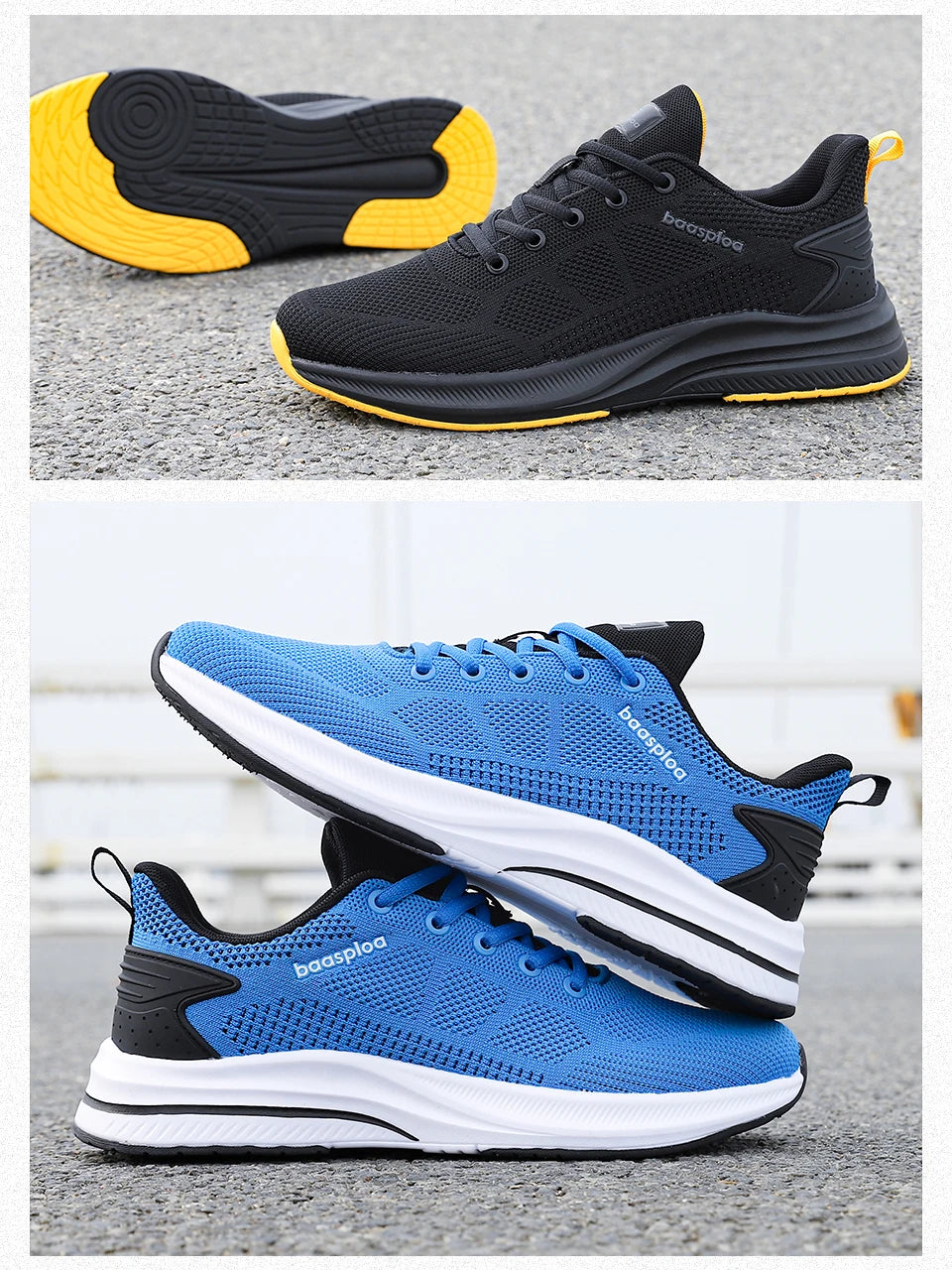Baasploa Men's Running Shoes Brand, Male Designer Mesh Casual Sneakers, Lightweight Lace-Up New Male Outdoor Sports Tennis Shoes