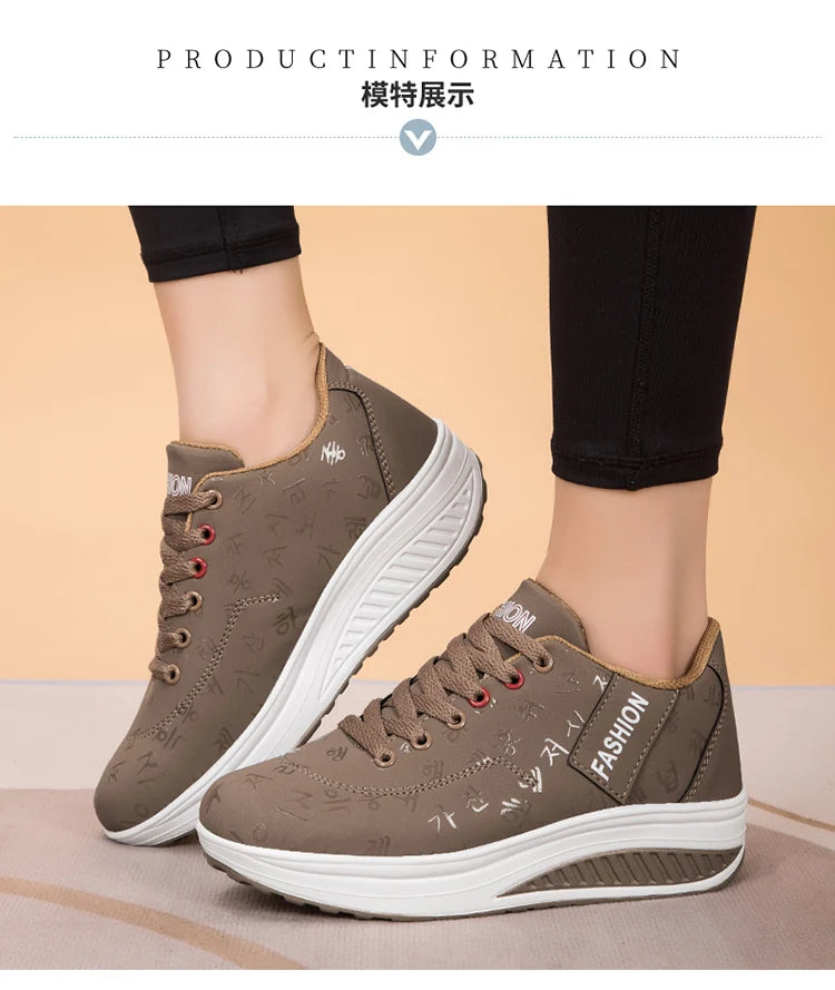 Scarpe casual da donna outdoor con suola spessa, platform alla moda, taglia grande 42, fondo piatto, scarpe sportive per camminata e corsa