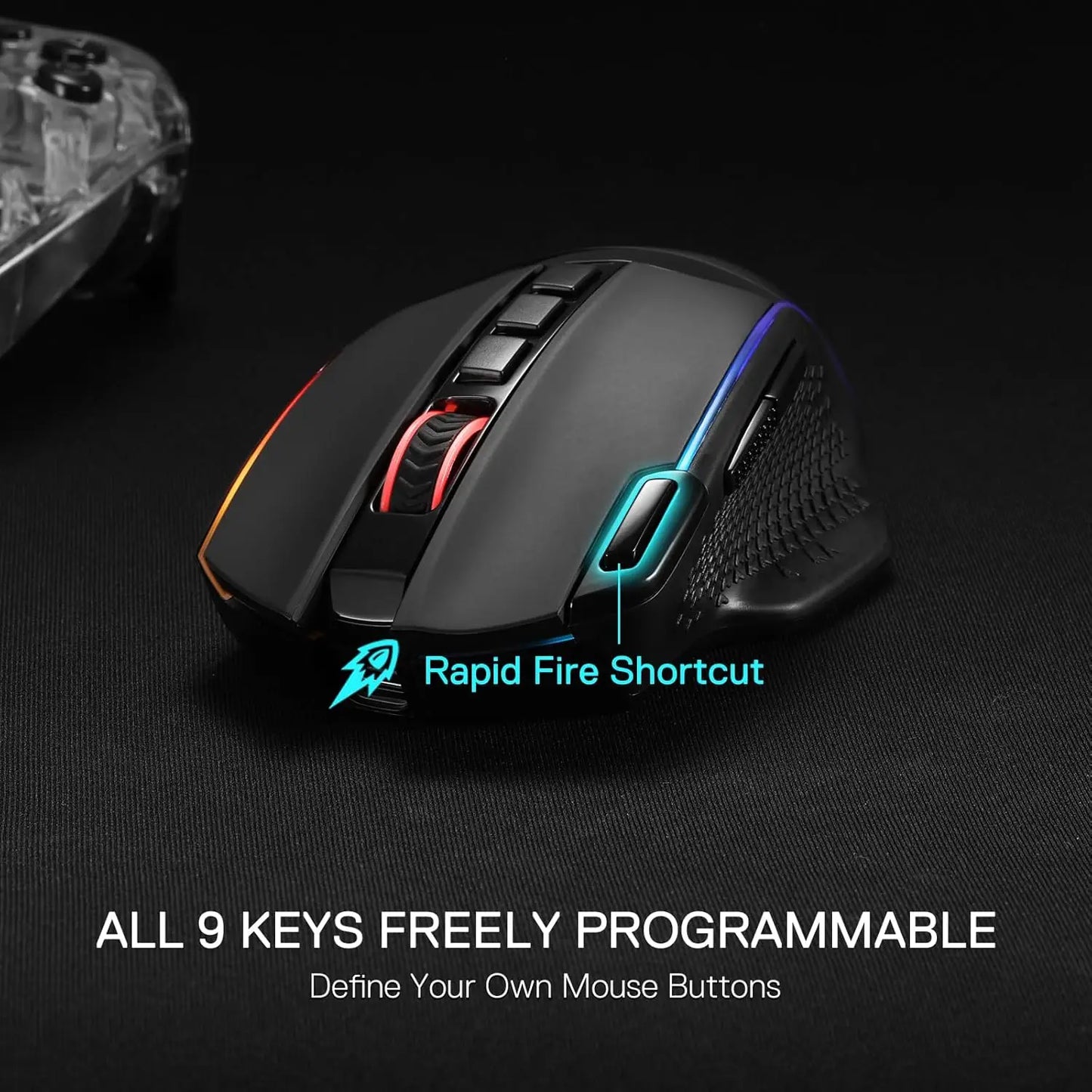 Redragon M991 kabellose Gaming-Maus, 26000 DPI, 3 Modi, 9 Makro-Tasten, RGB-Hintergrundbeleuchtung, Schwarz