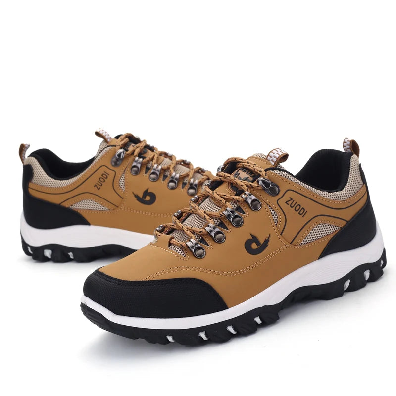 Autumn and Winter Men's Waterproof Hiking Shoes, Outdoor PU Leather Sports Shoes, Wear-Resistant, Walking, Tactical
