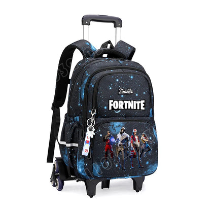 Fortnite-Trolleytasche – leichtes Treppensteigen, Anime-Design, wasserfester Rucksack mit Rollen, großes Fassungsvermögen, Schultasche für Schüler, lässige Reisetasche