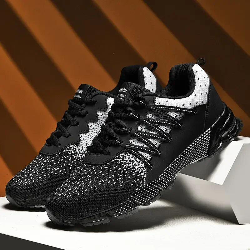 2025 Thick-Soled Sports Shoes Youth Mesh Breathable Running Shoes Trendy Spring Summer Korean Large Black and White Shoes Walk
