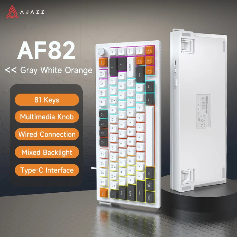 AJAZZ AF82 Low-Profile Electrostatic Keyboard 4000mAh Tri-Mode 75% Type-C Display Screen Keyboard Office Gaming E-sport