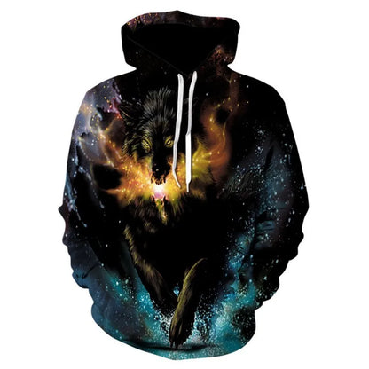 2023 Herren-Oversize-Hoodie mit 3D-Wolf- und Tiermotiv, wilder Krieger, modisches Sweatshirt, locker sitzender Streetwear-Trainingsanzug für Fitness