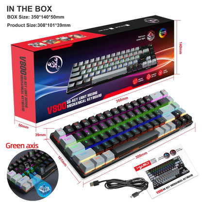 Teclado mecánico gaming 60% USB con teclas blancas, mini teclado gamer ergonómico para ordenador con retroiluminación y música