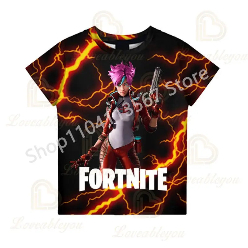 Kinder 100-160cm Hot Sale F-Fortnited Sommer-T-Shirt für Jungen und Kleinkinder, lustige Gaming-T-Shirts, modisches Geburtstagsgeschenk für Mädchen und Jungen
