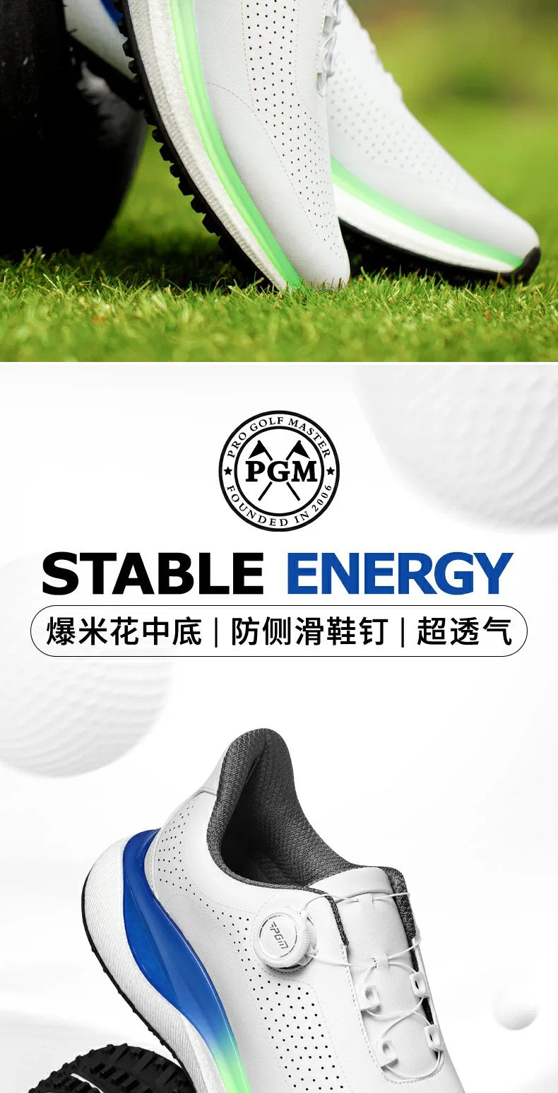 PGM Golf Men's Sports Sneakers Super Soft Popcorn Midsole Knob Lace Anti Slip Breathable Golf Shoes