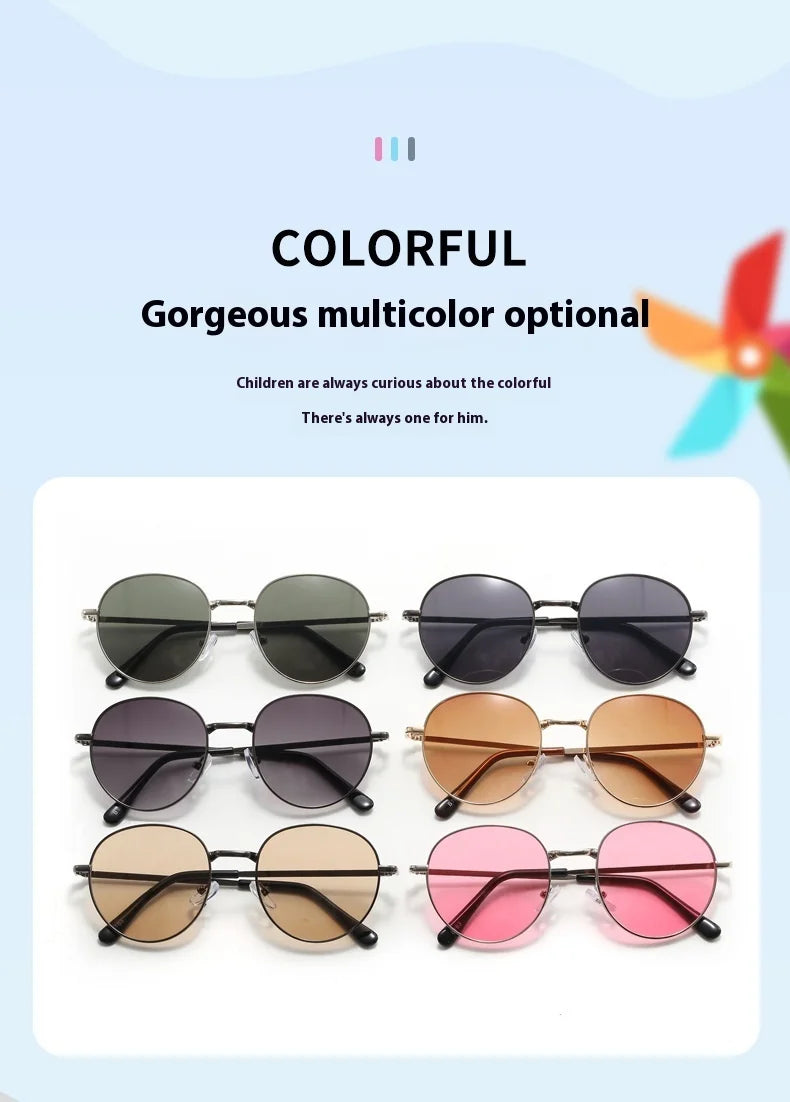2025 New Straight Metal Sunglasses Boys And Girls, Small Oval Children's Glasses For Babies