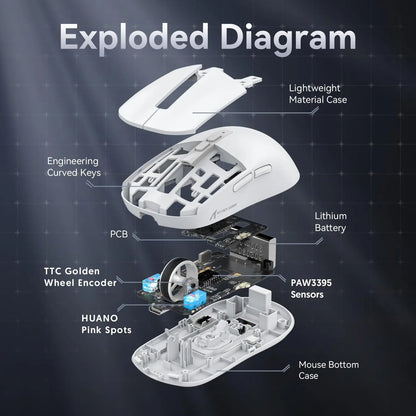 ATTACK SHARK X6 49g SUPERLIGHT Gaming Mouse With Charging Dock, PixArt PAW3395 Gaming Sensor, BT/2.4G Wireless/Wired, 26000 DPI