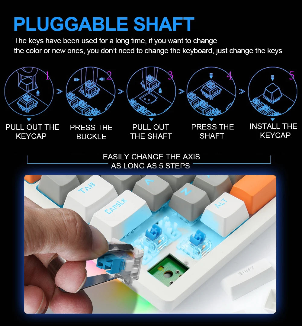 E-YOOSO K620 USB Mechanical Gaming Keyboard Wired Blue Red Switch Monochrome LED Backlit 87 Key for Computer Laptop PC